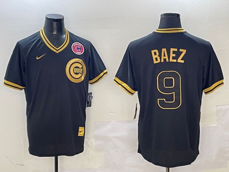Men Chicago Cubs #9 Baez Black Gold Game 2025 Nike MLB Jersey style 312